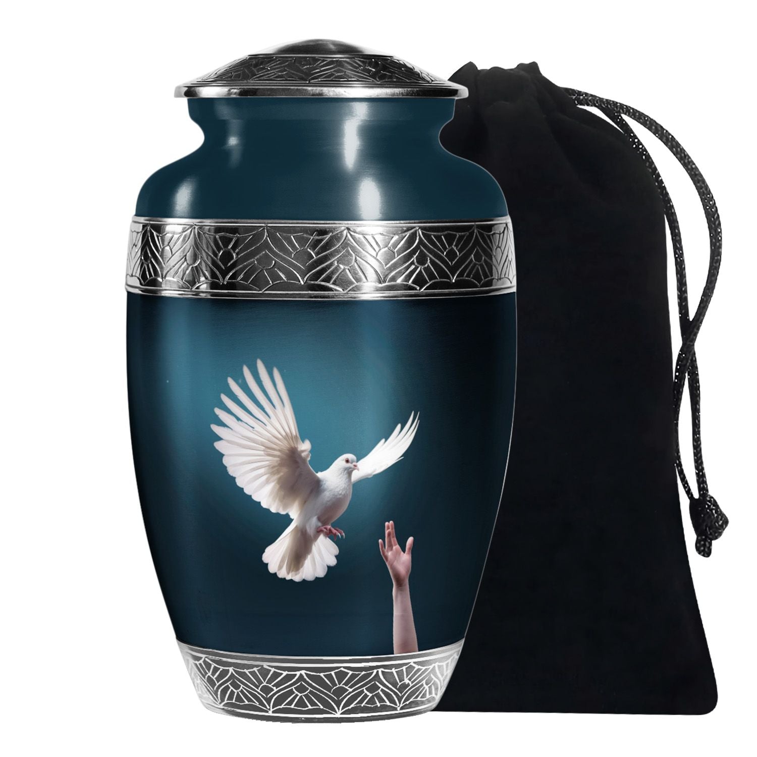 Dove Bird Beautiful Funeral Urn - Blue Aluminium Urn For Human Ashes