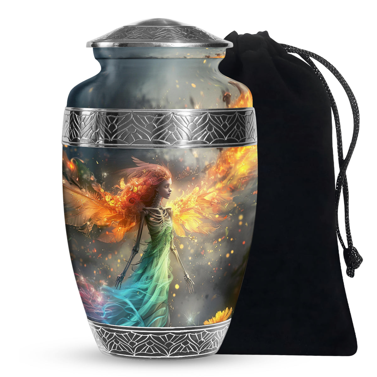 Flame Wing Angel Memorial Urn - Dark Cremation Urn For Male & Female