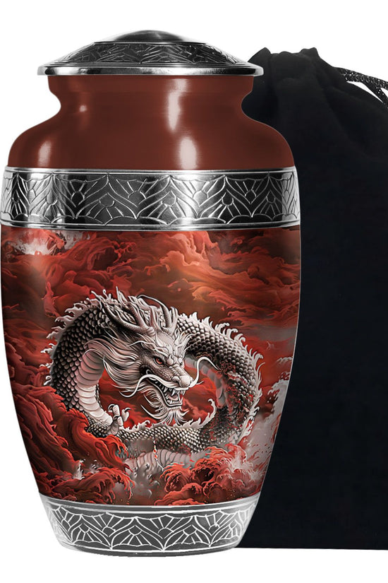 Japanese Dragon Memorial Urn - Aluminium Large Urn For Adult Ashes