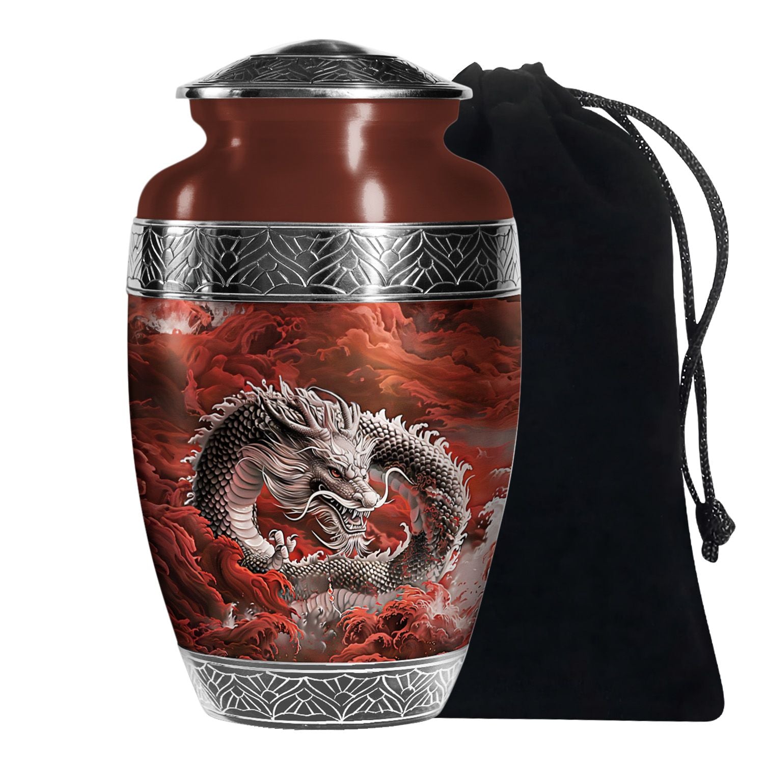 Japanese Dragon Memorial Urn - Aluminium Large Urn For Adult Ashes