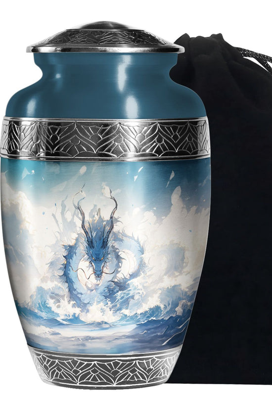 Mystic Blue Dragon Cremation Urn For Adult - Artistic Funeral Urn For Ashes