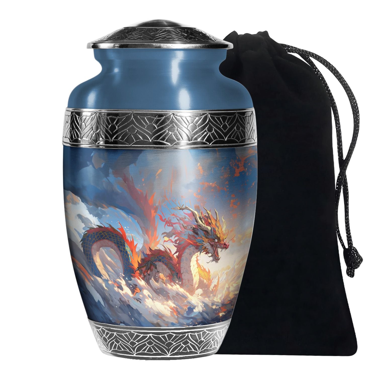 Golden Phoenix Dragon Funeral Urn For Human Ashes - Decorative Memorial Urn