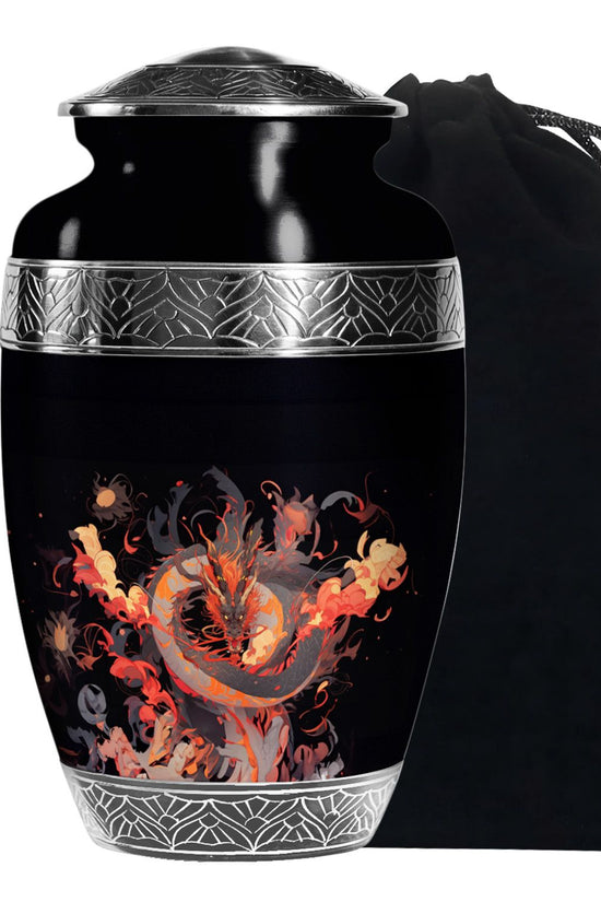 Dragon Fantasy Cremation Urn For Human Ashes - Aluminium Black Memorial Urn