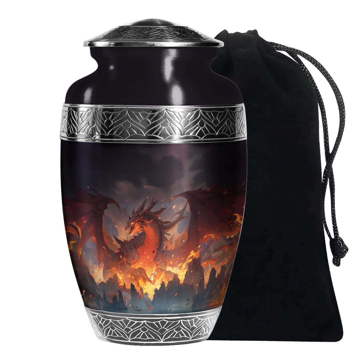 Mystic Fire Dragon Funeral Urn For Ashes - Red And Gold Burial Urn