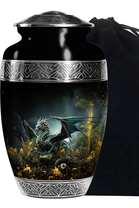 Black Dragon Theme Funeral Urn - Black Aluminium Cremation Urn For Loved Ones