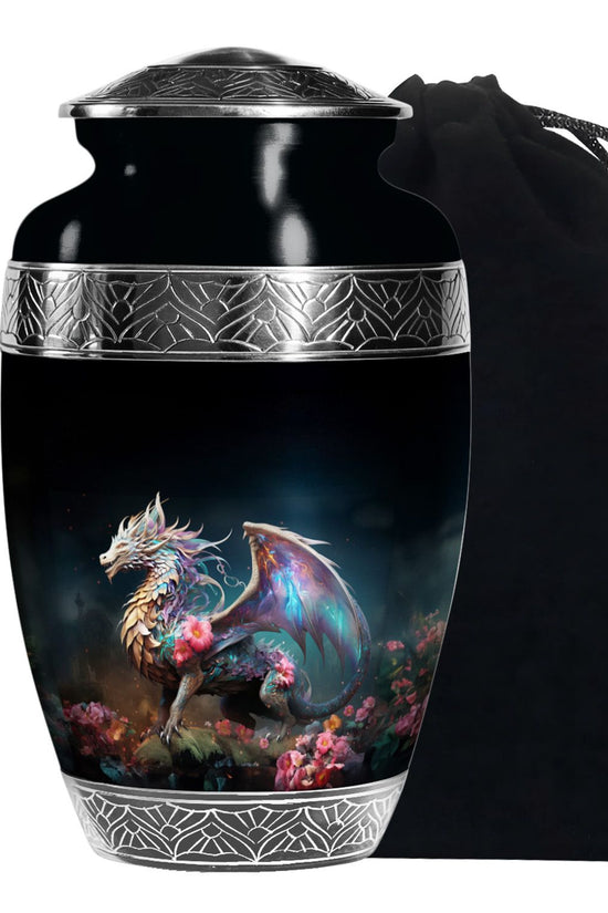 Dragon Warrior Theme Funeral Urn - Scenic Aluminium Memorial Urn For Ashes