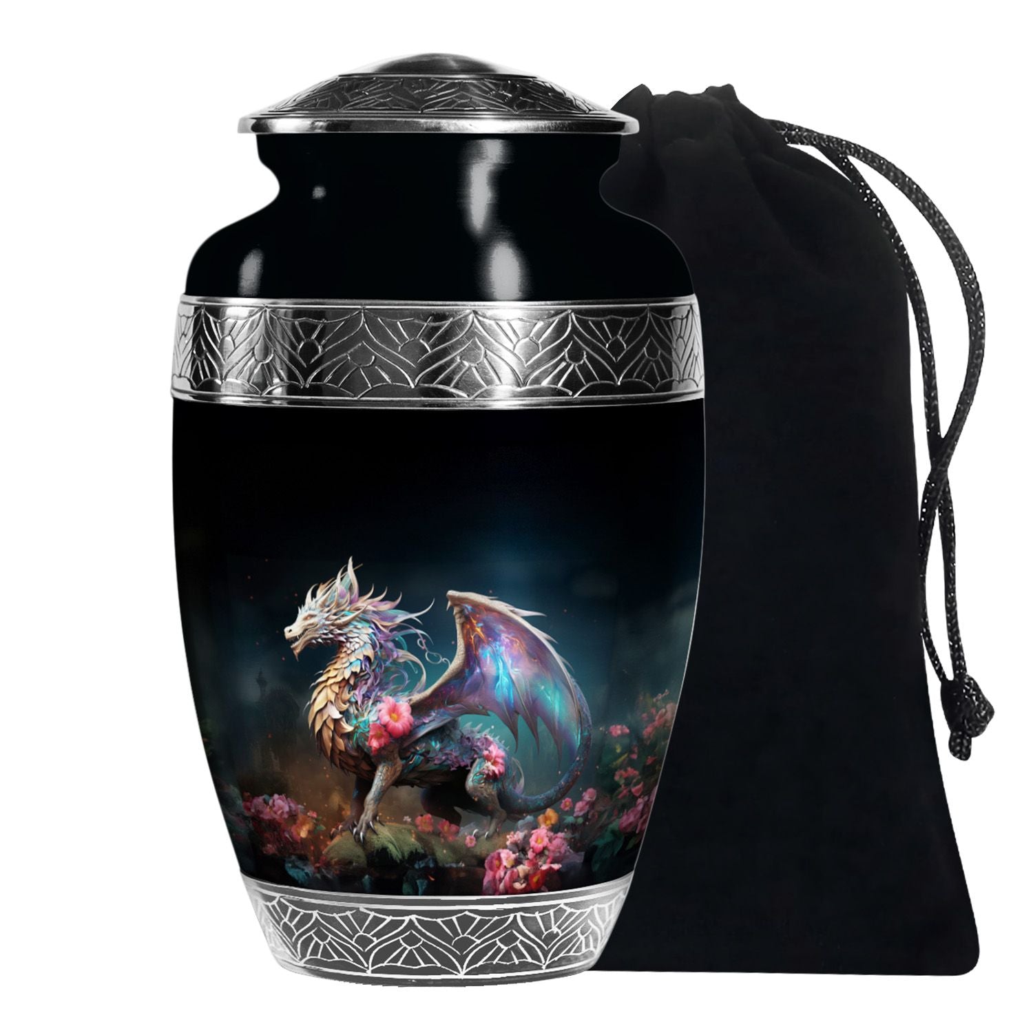 Dragon Warrior Theme Funeral Urn - Scenic Aluminium Memorial Urn For Ashes