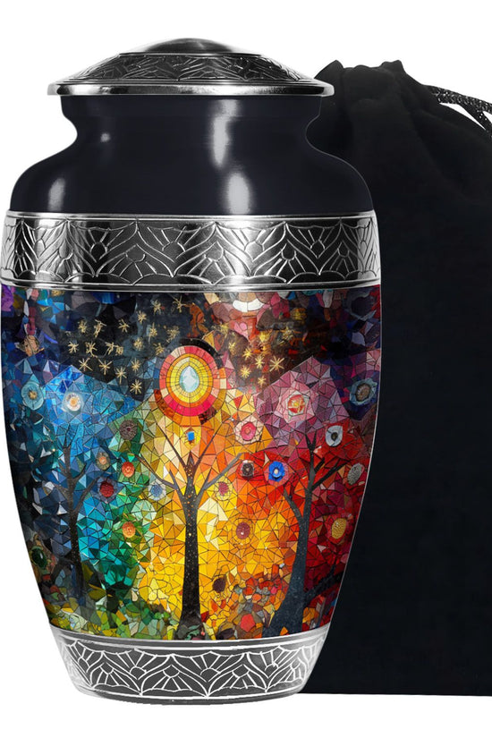 Colourful Artistic Tree Cremation Urn - Large Funeral Urn For Ashes