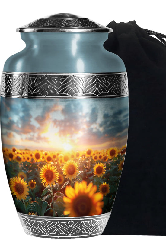 Sunset Sunflower Cremation Urn - Golden Memorial Urn For Ashes
