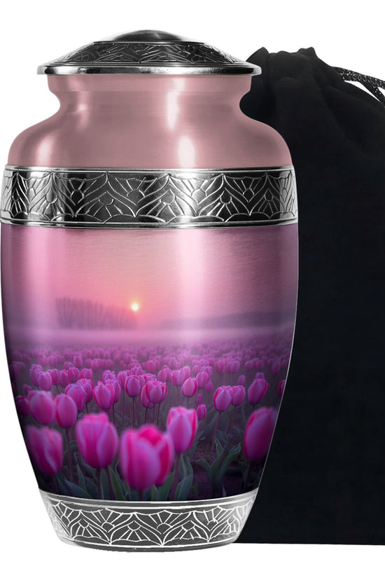 Sunset Pink Tulip Funeral Urn - Elegant Cremation Urn For Human Ashes