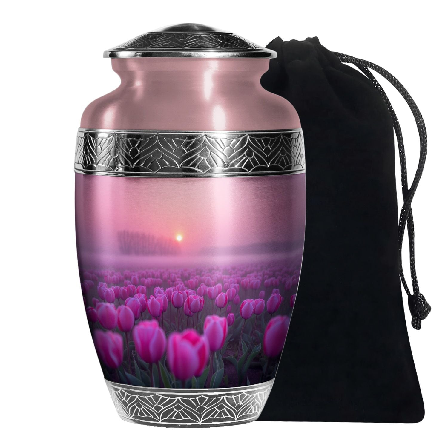 Sunset Pink Tulip Funeral Urn - Elegant Cremation Urn For Human Ashes