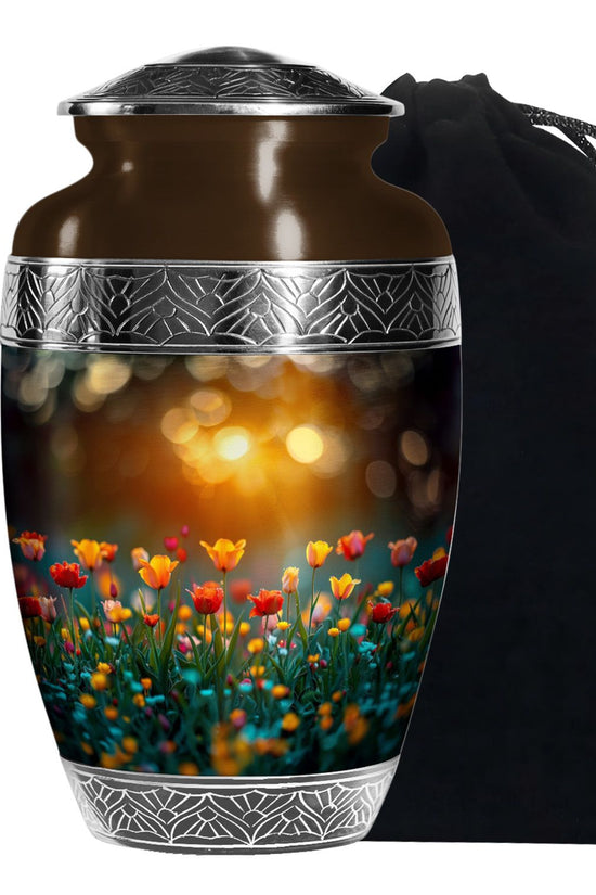 Tulip Garden Memorial Urn - Flower Theme Funeral Urn For Ashes