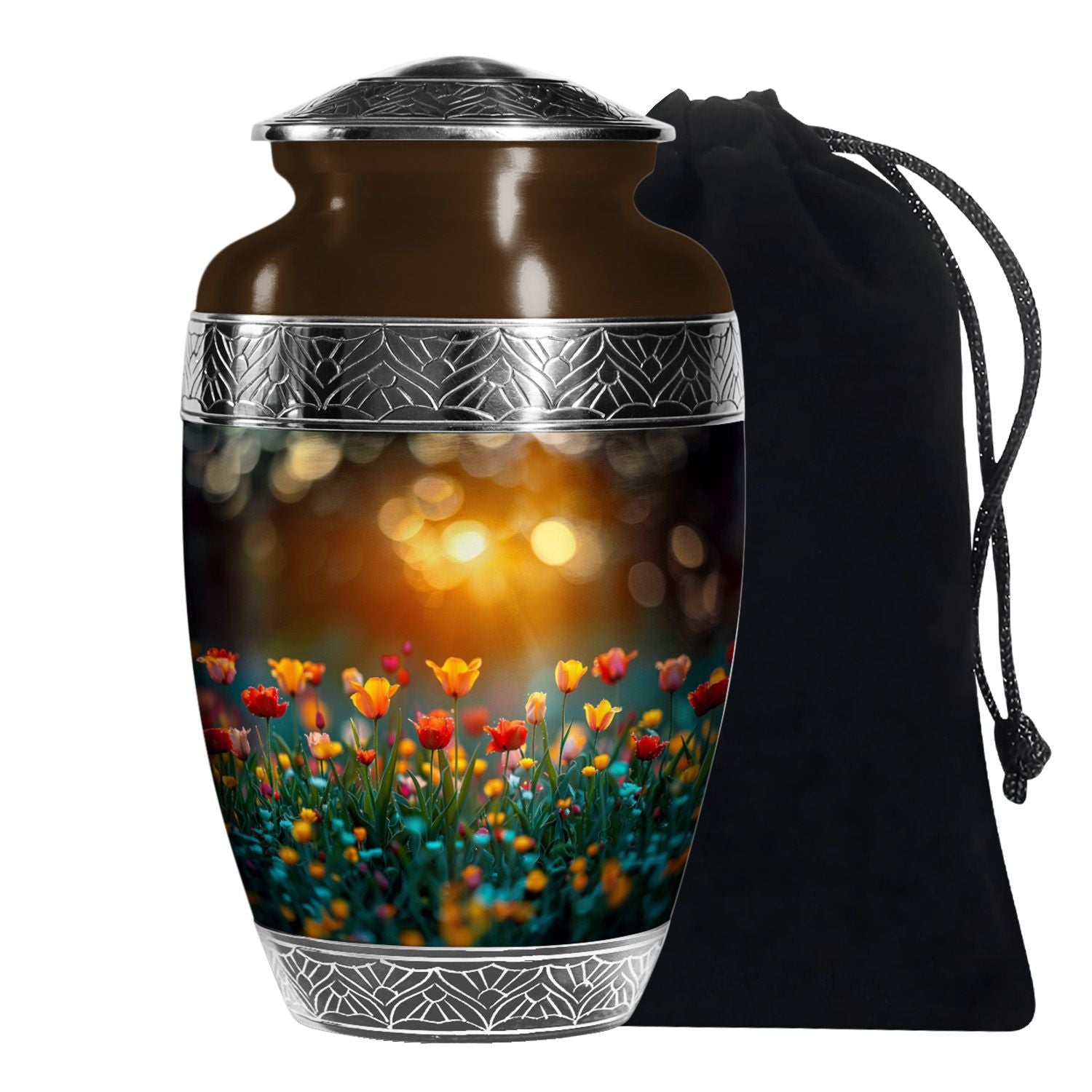 Tulip Garden Memorial Urn - Flower Theme Funeral Urn For Ashes