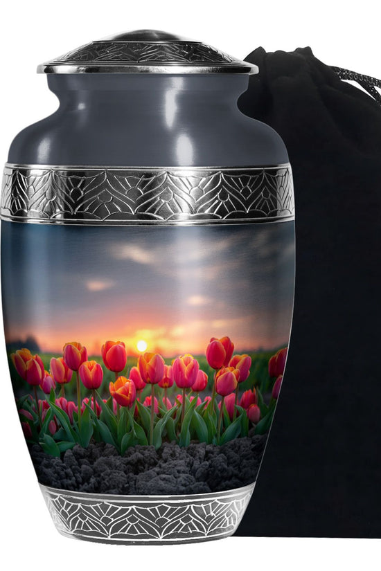 Orange Tulip Cremation Urn - Large Funeral Urn For Adult Ashes