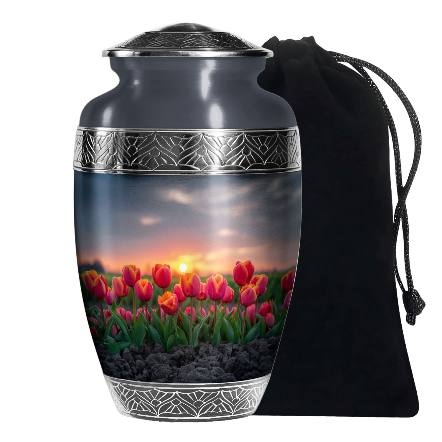Orange Tulip Cremation Urn - Large Funeral Urn For Adult Ashes
