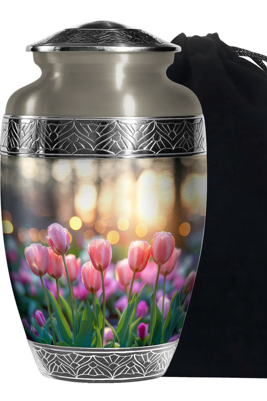 Pink Flower Funeral Urn - Decorative Adult Cremation Urn For Ashes
