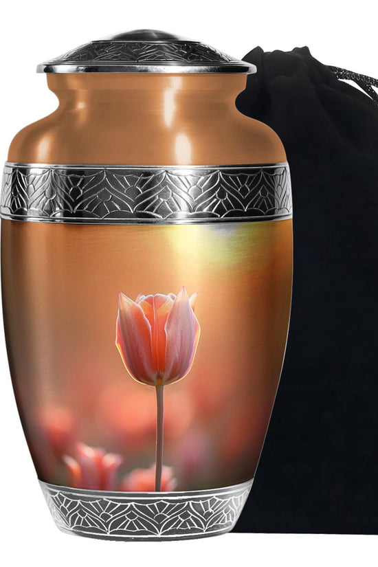 Orange Tulip Funeral Urn - Decorative Flower Cremation Urn For Human Ashes