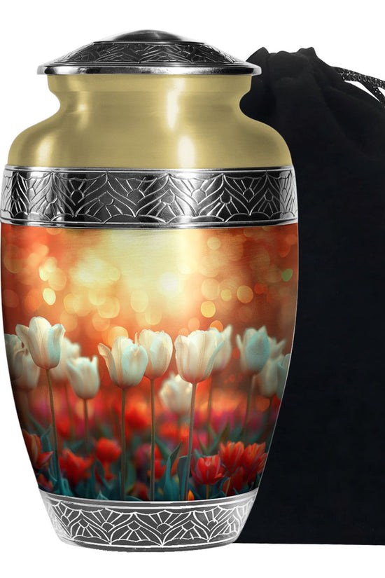 White Tulip Cremation Urn - Elegant Floral Memorial Urn For Adults