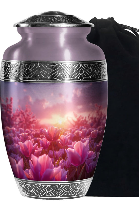 Pink Tulip Cremation Urn - Sunset Floral Memorial Urn For Adults