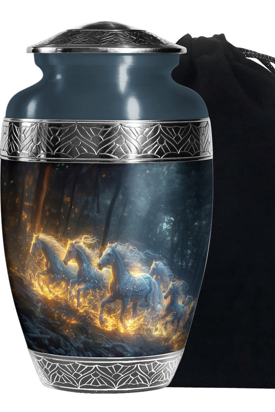 Golden Fire Horses Cremation Urn - Unique Funeral Urn For Ashes
