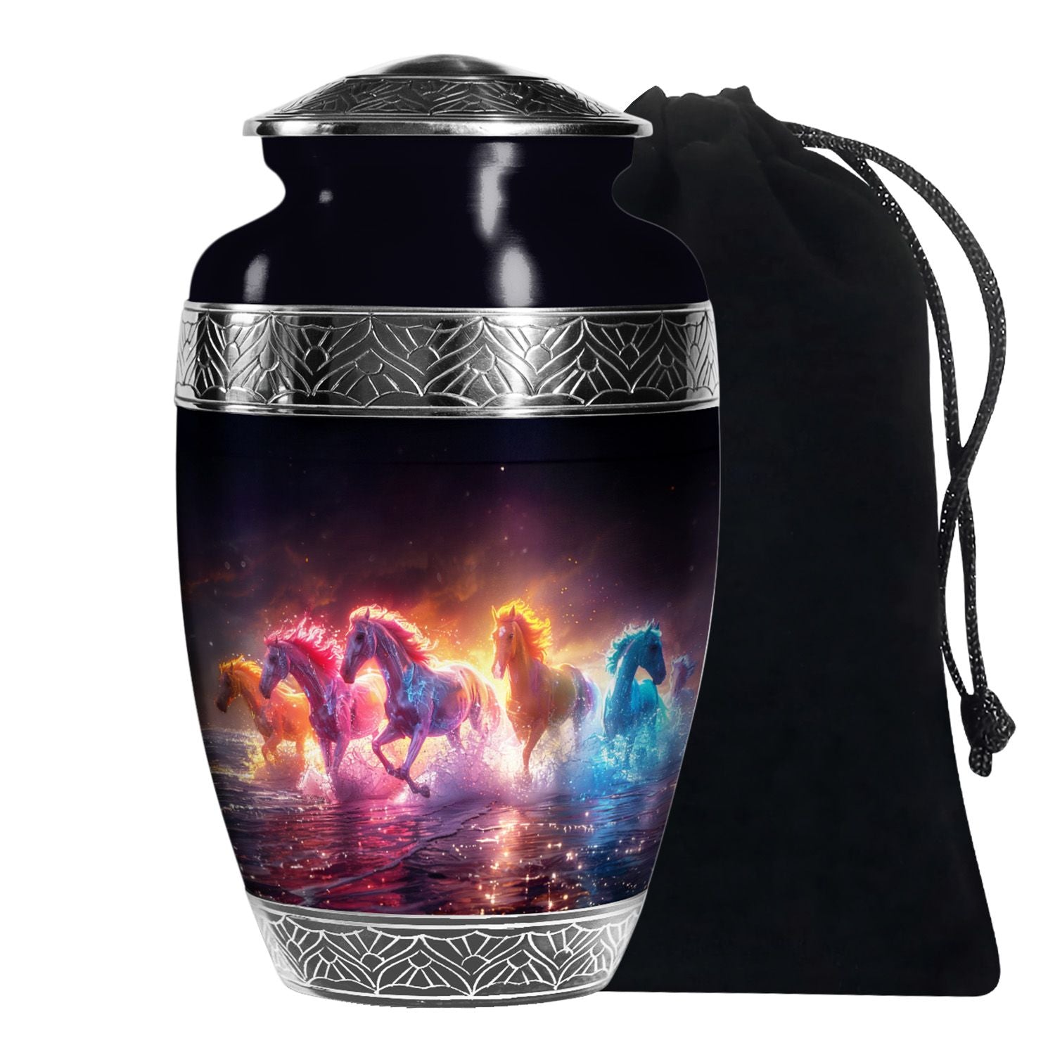 Mystic Blue Horse Cremation Urn - Memorial Urn For Human Ashes