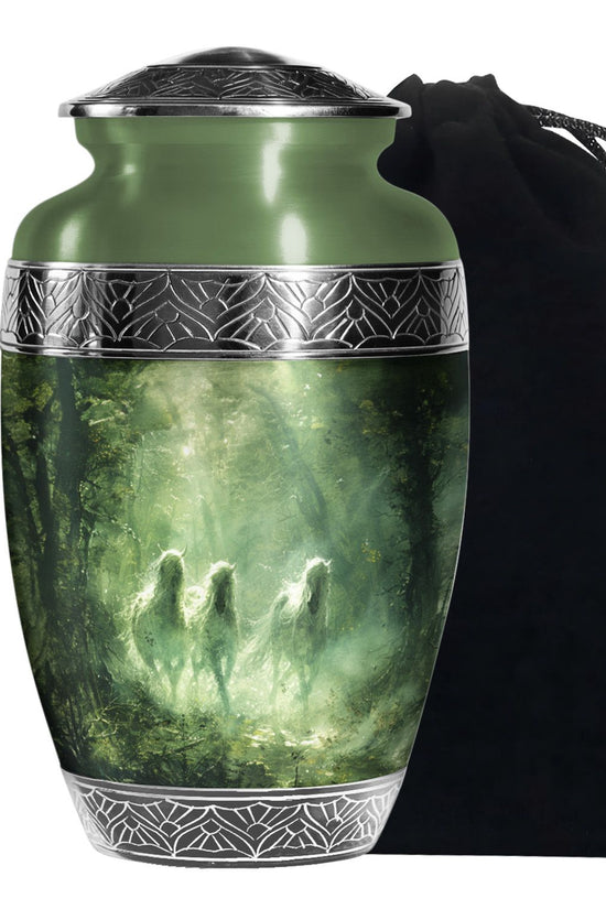 Forest Horse Memorial Urn - Green Aluminium Urn For Adult Urns