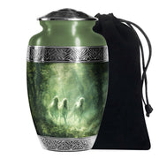 Forest Horse Memorial Urn - Green Aluminium Urn For Adult Urns