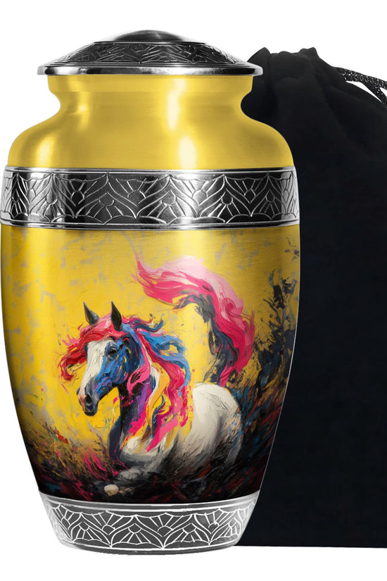 Artistic Horse Cremation Urn - Yellow Aluminium Funeral Urn For Ashes