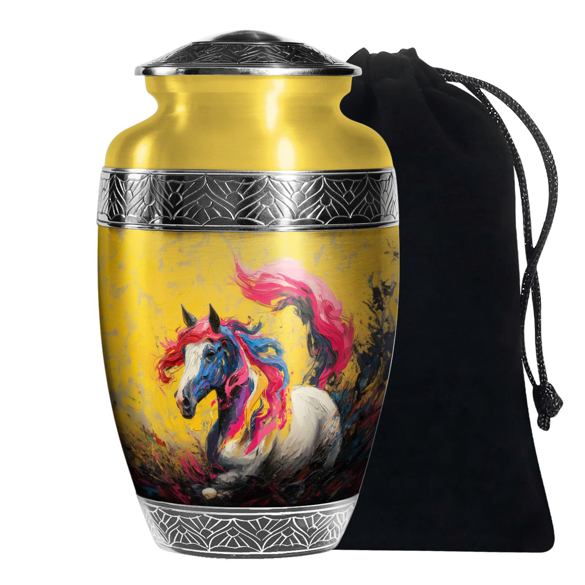 Artistic Horse Cremation Urn - Yellow Aluminium Funeral Urn For Ashes