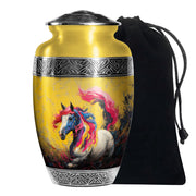 Artistic Horse Cremation Urn - Yellow Aluminium Funeral Urn For Ashes