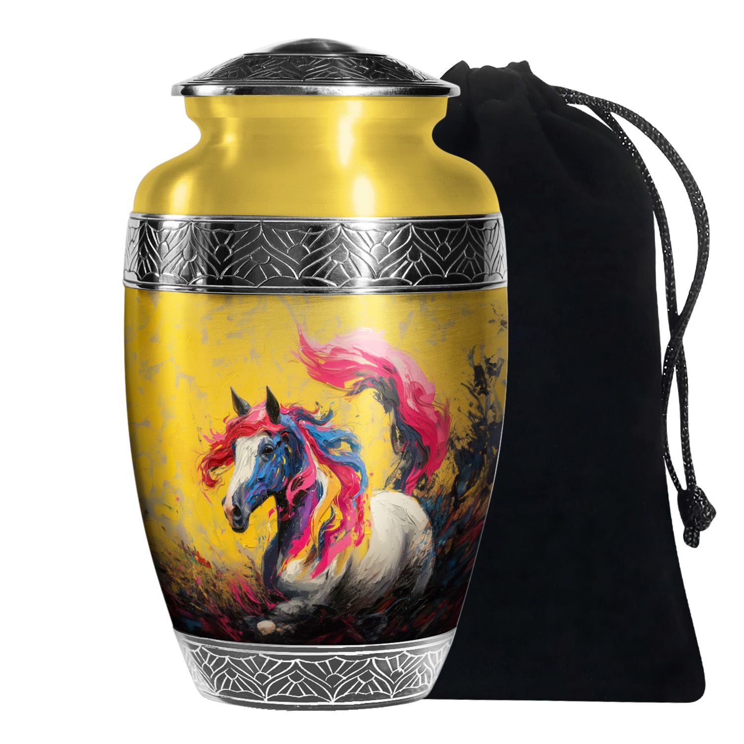 Artistic Horse Cremation Urn - Yellow Aluminium Funeral Urn For Ashes