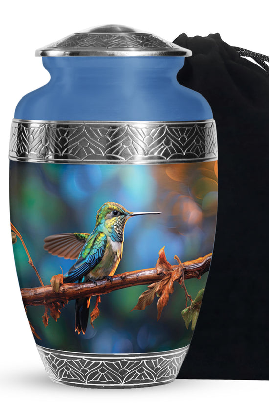 Senic Hummingbird Memorial Urn - Blue Aluminium Urn For Loved Ones