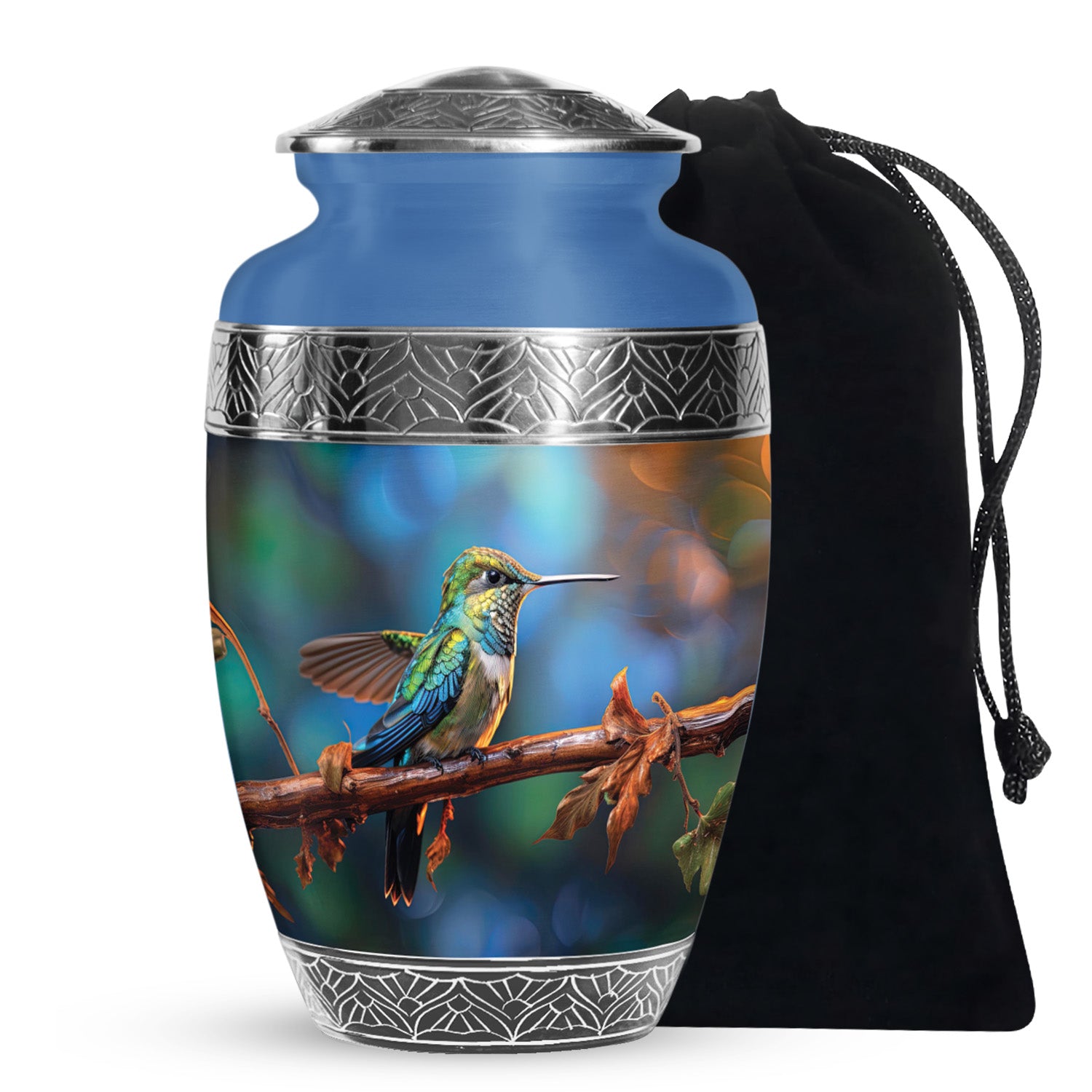 Senic Hummingbird Memorial Urn - Blue Aluminium Urn For Loved Ones