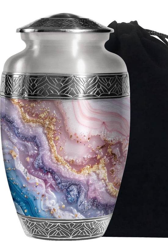 Pink Marble Cremation Urn - Gold Luxury Memorial Urn For Adult Ashes