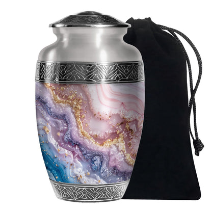 Pink Marble Cremation Urn - Gold Luxury Memorial Urn For Adult Ashes