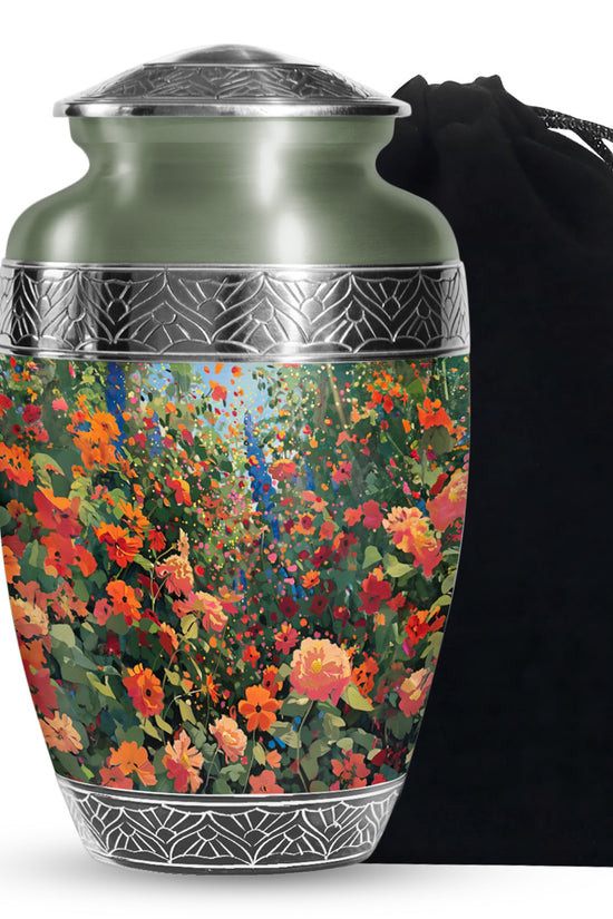 Colorful Flower Field Funeral Urn - Nature Inspired Cremation Urn