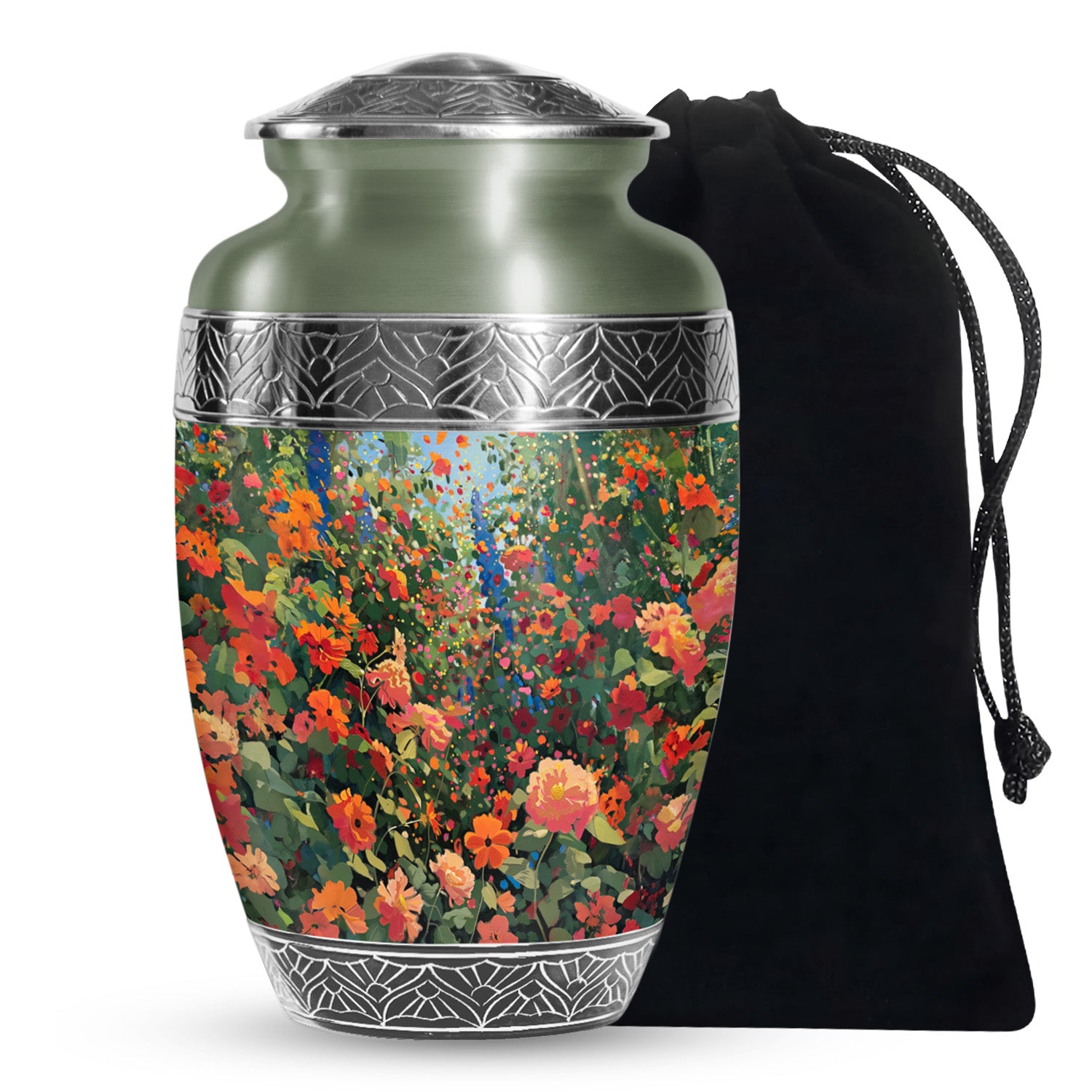Colorful Flower Field Funeral Urn - Nature Inspired Cremation Urn