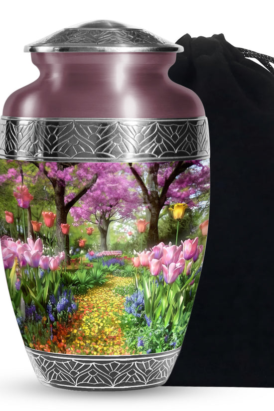 Peaceful Flower Path Cremation Urn - Elegant Floral Burial Urn For Adults
