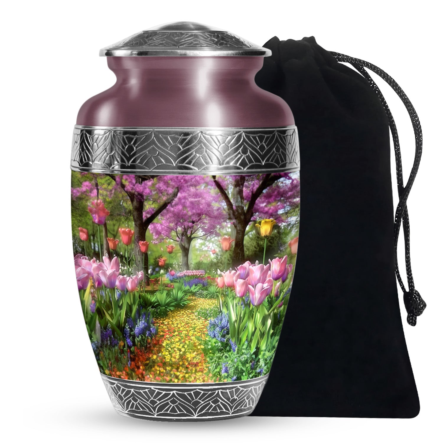 Peaceful Flower Path Cremation Urn - Elegant Floral Burial Urn For Adults