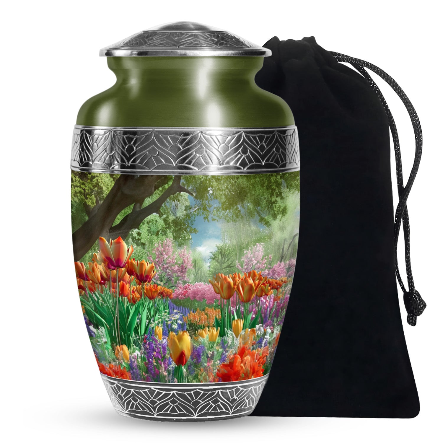 Flower Theme Memorial Urn - Beautiful Funeral Urn For Adult Ashes
