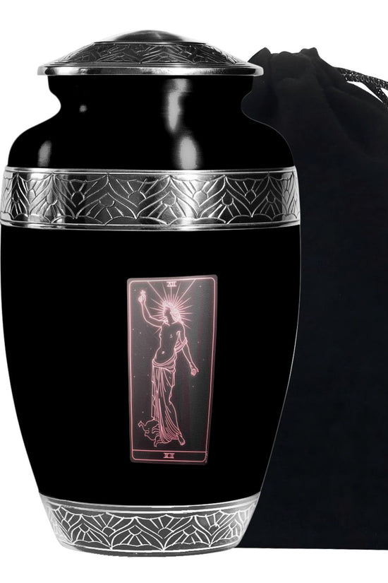 Tarot Art Memorial Urn for Ashes - Unique Black Aluminium Funeral Urn For Burial