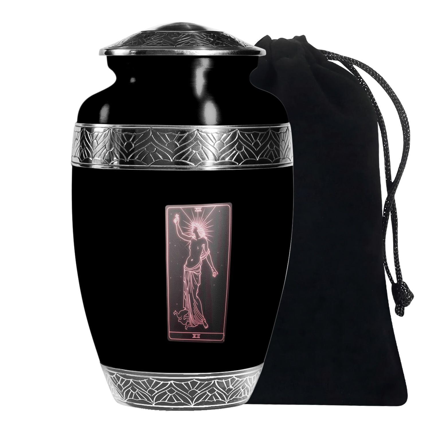 Tarot Art Memorial Urn for Ashes - Unique Black Aluminium Funeral Urn For Burial
