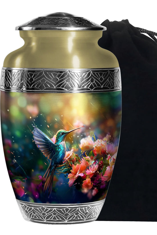 Blue Hummingbird Memorial Urn - Decorative Cremation Urn For Adults