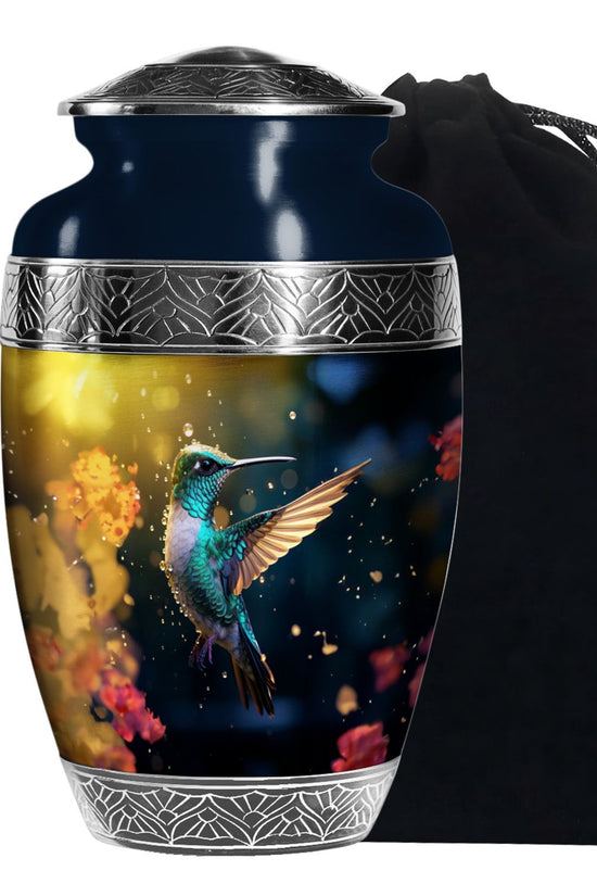Blue Hummingbird Memorial Urn - Decorative Funeral Urn For Loved Ones