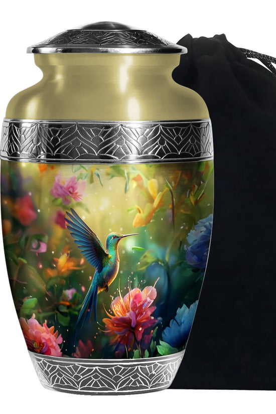 Floral Hummingbird Cremation Urn - Memorial Urn For Human Ashes