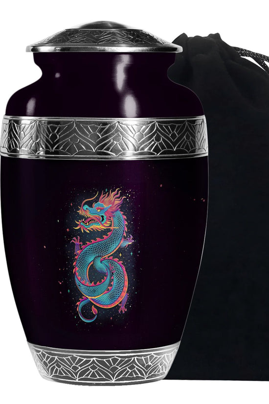 Celestial Blue Dragon Cremation Urn - Aluminium Memorial Urn For Human Ashes