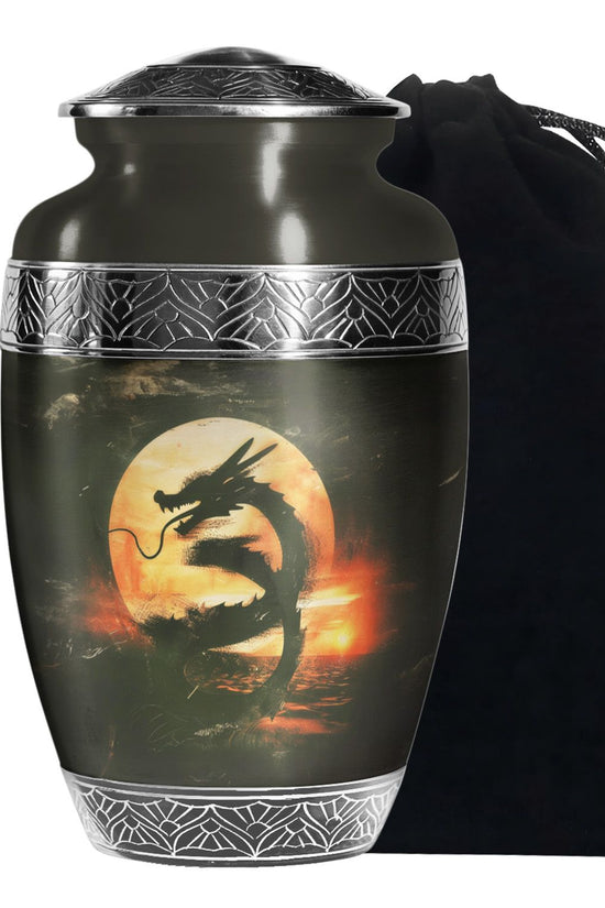 Crimson Dragon Warrior Cremation Urn For Human Ashes - Red Aluminium Urn