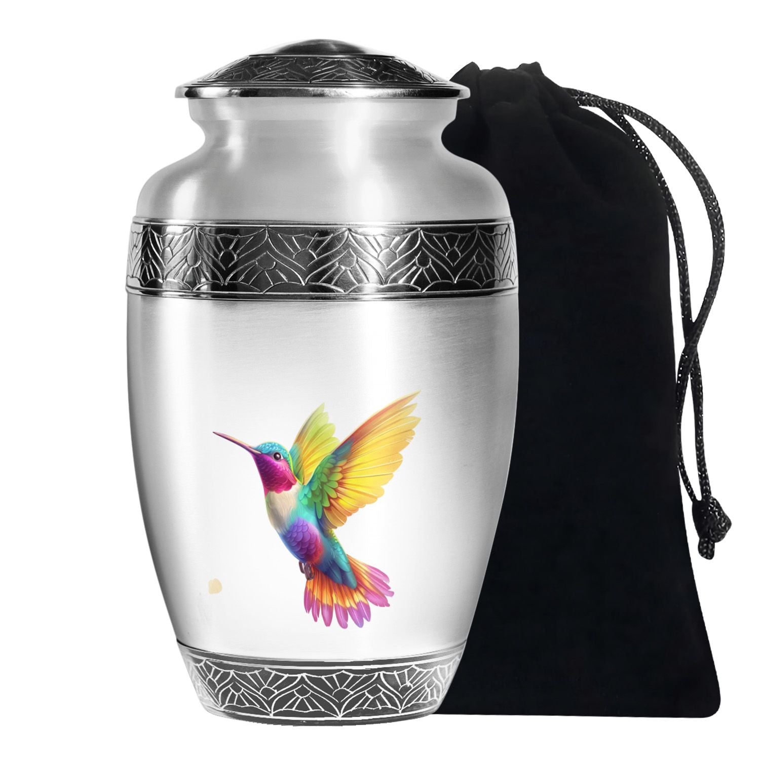 Colourful Hummingbird Cremation Urn - White Aluminium Funeral Urn For Adult Ashes