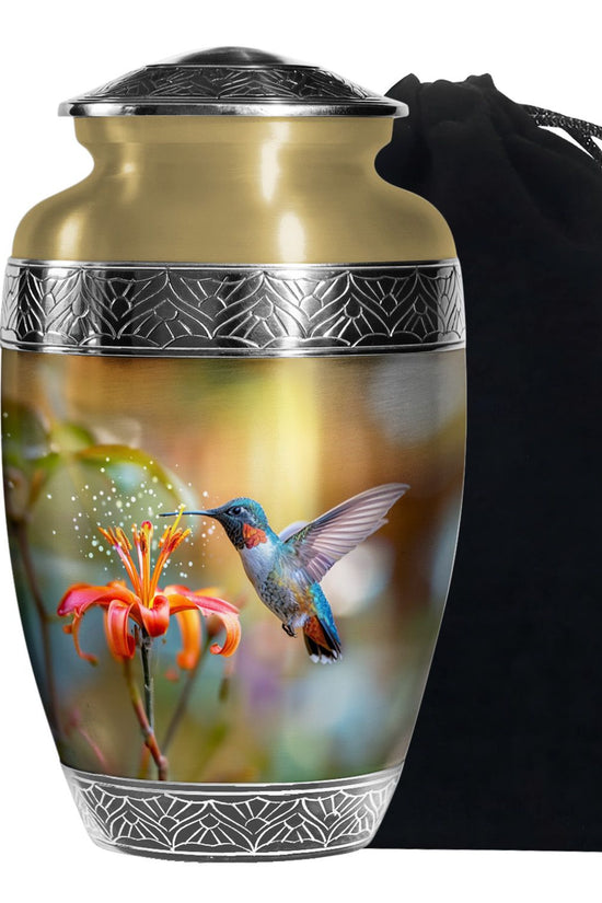 Decorative Floral Hummingbird Cremation Urn - Beautiful Ashes Urn For Human Ashes