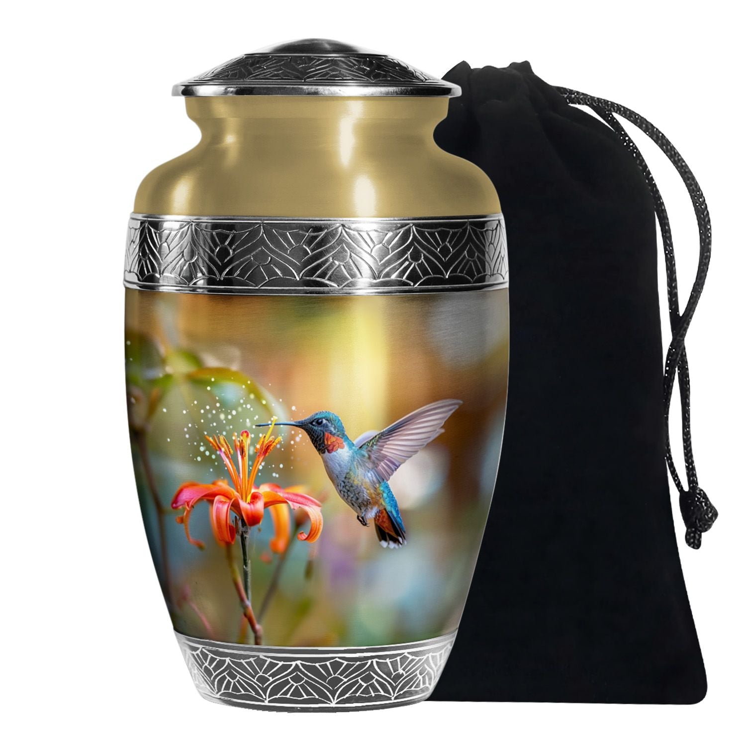 Decorative Floral Hummingbird Cremation Urn - Beautiful Ashes Urn For Human Ashes